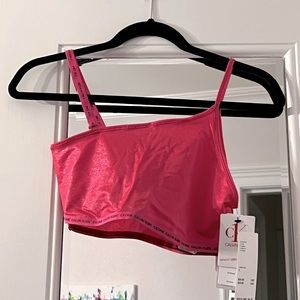 Clavin Klein one shoulder mesh pink bralette